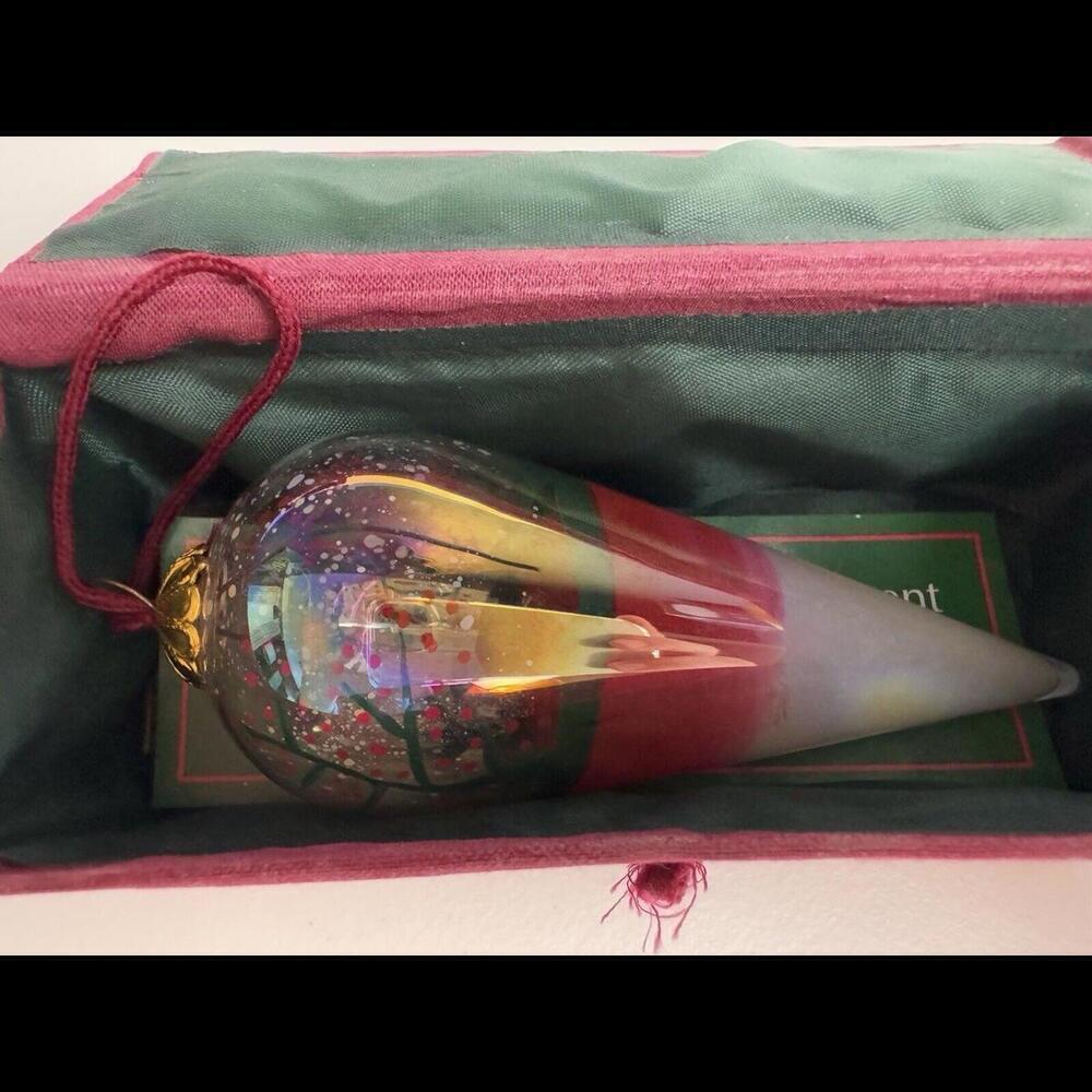 Christmas House Hand Painted Teardrop Glass Ornament Winter Mountain Snow Scene - Picture 2 of 4